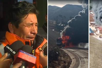 “Lo han dinamitado”: Entre lágrimas, chofer de bus quemado en Llallagua pide ayuda