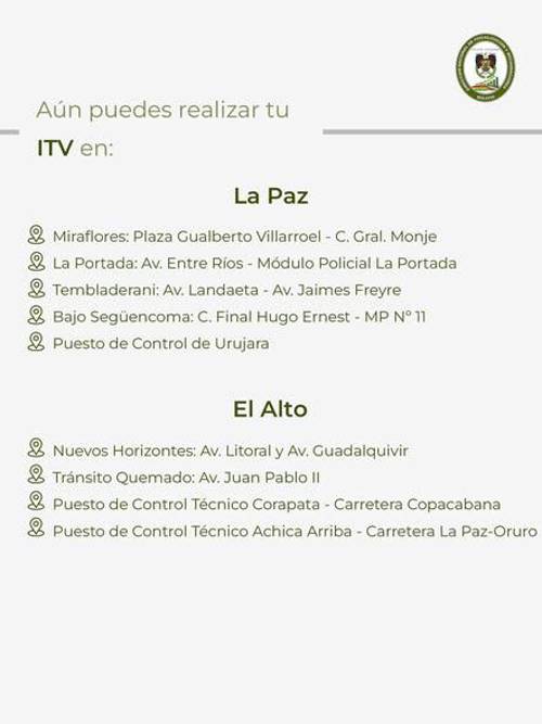Los puntos de inspección en La Paz y El Alto.
