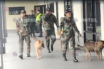 Policías y canes antidrogas inspeccionan Viru Viru tras denuncia de presunto cargamento con droga