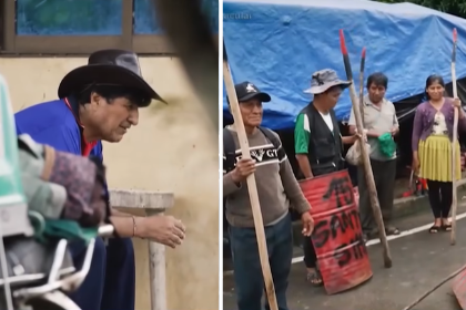 Escondido y resguardado por civiles con lanzas, así muestran a Evo Morales en el trópico