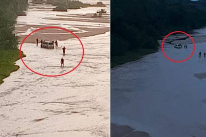 Lluvia en Santa Cruz: Rescatan a una familia cuyo vehículo quedó en medio del río Piraí