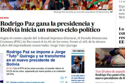 Medios internacionales reflejan la victoria de Rodrigo Paz en la histórica segunda vuelta