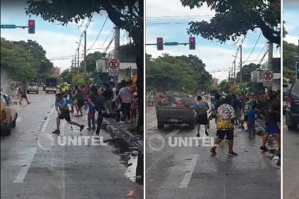 Carnaval: Reportan excesos y desmanes en el primer anillo de la calle Ballivián en Santa Cruz