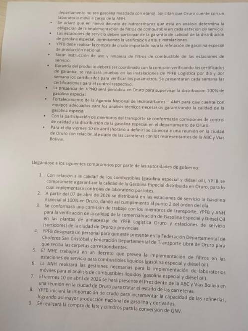 El documento que fue redactado para el acuerdo.