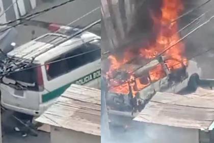 Video: Así se acercó un grupo de personas para destrozar y quemar un vehículo policial en La Paz