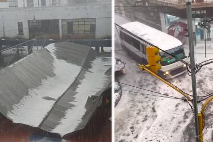 Fuerte lluvia con granizo en Tarija deja un tinglado caído, inundaciones y caos en las calles