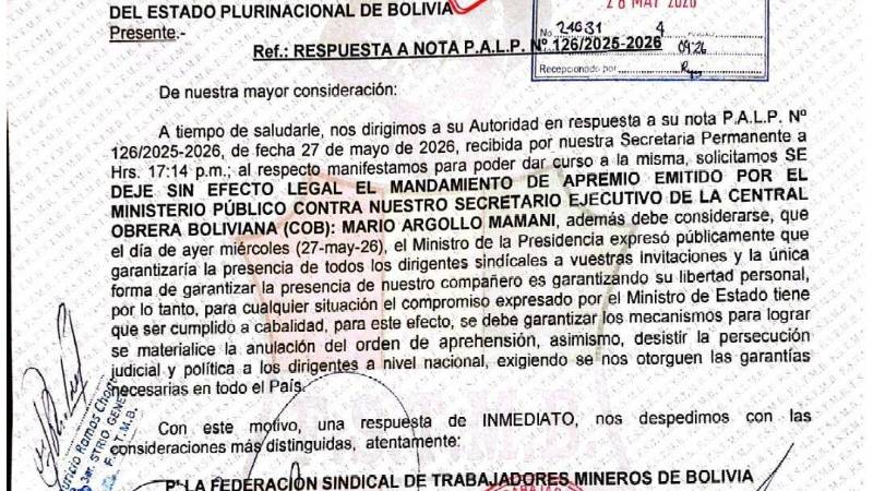 La carta que envió la FSTMB