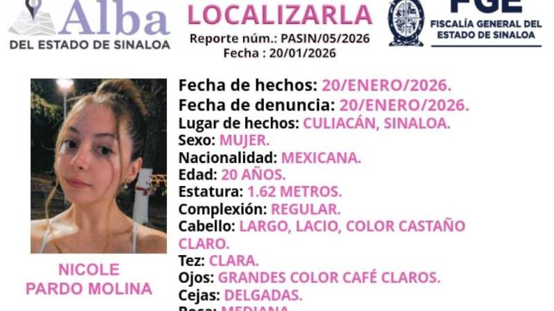 Orden de búsqueda para localizar a Nicole Pardo Molina