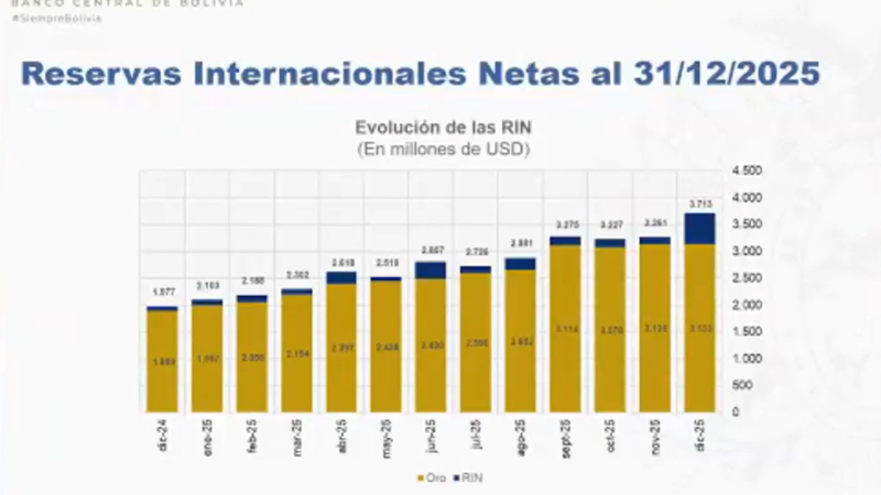 Nivel de las Reservas Internacionales Netas (RIN) de Bolivia.