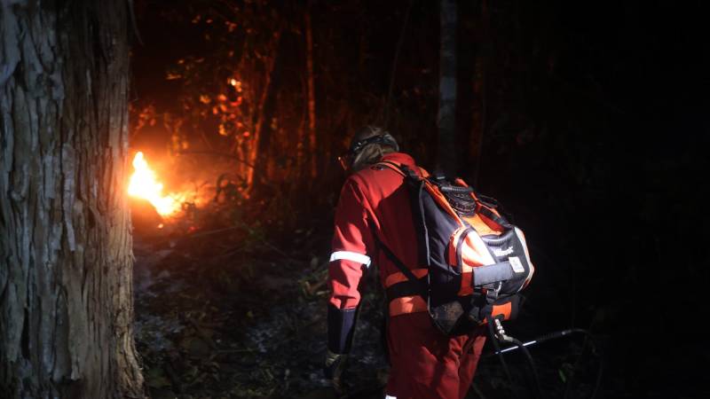 Un voluntario trabaja para apagar un incendio forestal en San Javier.