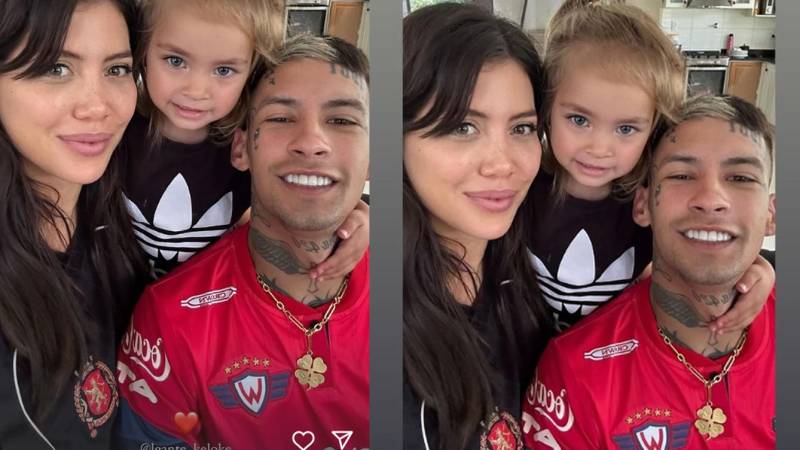 Wanda Nara junto a L-Gante y su hija, quien lució la camiseta de Wilstermann