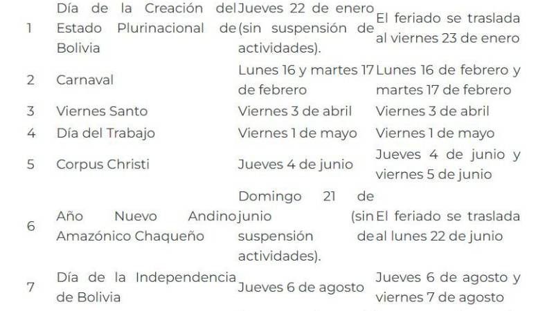Calendario con feriados 