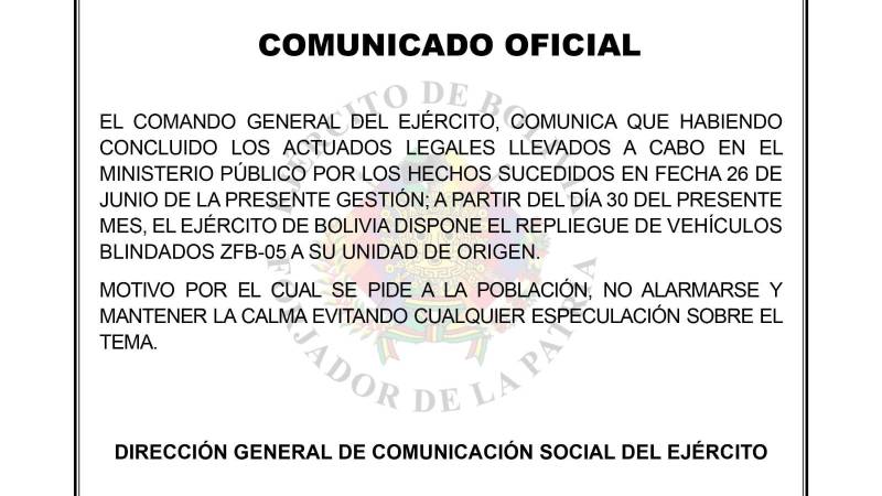 El comunicado del Ejército.