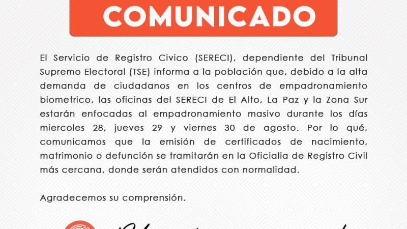 El comunicado del Sereci de La Paz