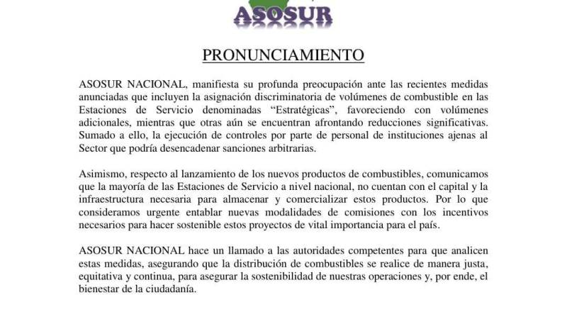 El comunicado de Asosur