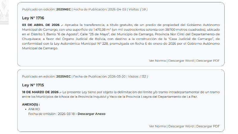 Las dos últimas leyes que aparecen publicadas en la Gaceta