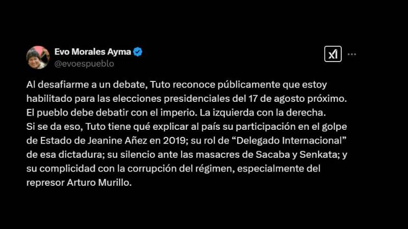 Morales respondió a Tuto mediante X, antes Twitter.