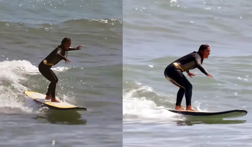 “Miedo nunca hemos tenido”: Albertina sorprende surfeando en el mar