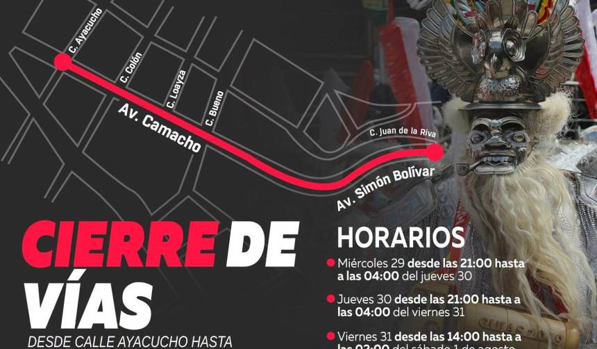 Tome previsiones: Cierran la avenida Camacho este viernes para la entrada del Gran Poder en La Paz