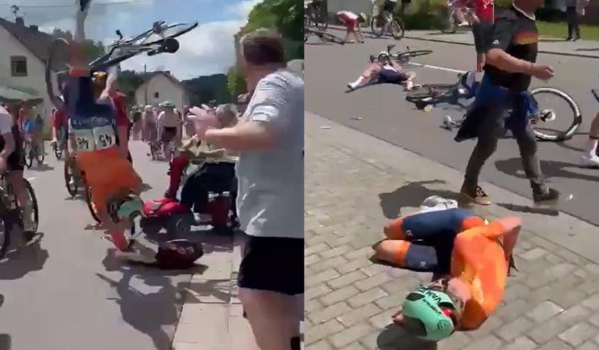 Video: Adulta mayor provoca un grave accidente en competencia ciclística