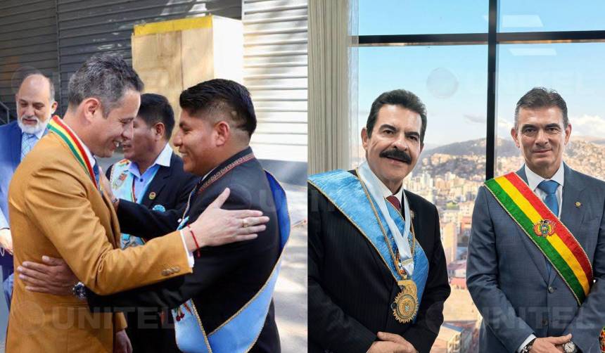 Lara posó junto a Loza y Paz con Manfred en los actos por el grito libertario de Cochabamba