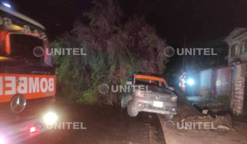 Un accidente de tránsito y un árbol caído sobre un vehículo, el saldo que dejó una tormenta eléctrica en Cochabamba 