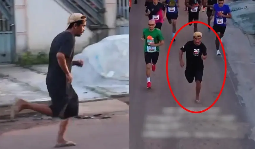 Video: Hombre que salió ebrio de un boliche se metió a una carrera y recibió una medalla 
