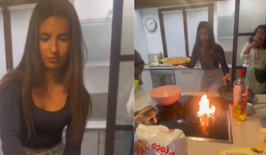 La viral reacción de un grupo de chicas que incendió su cocina haciendo una tortilla 