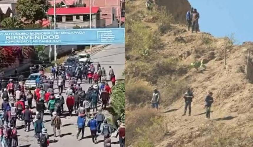 Productores y bloqueadores se enfrentan en Mecapaca por la salida de alimentos hacia La Paz, reporta un vecino