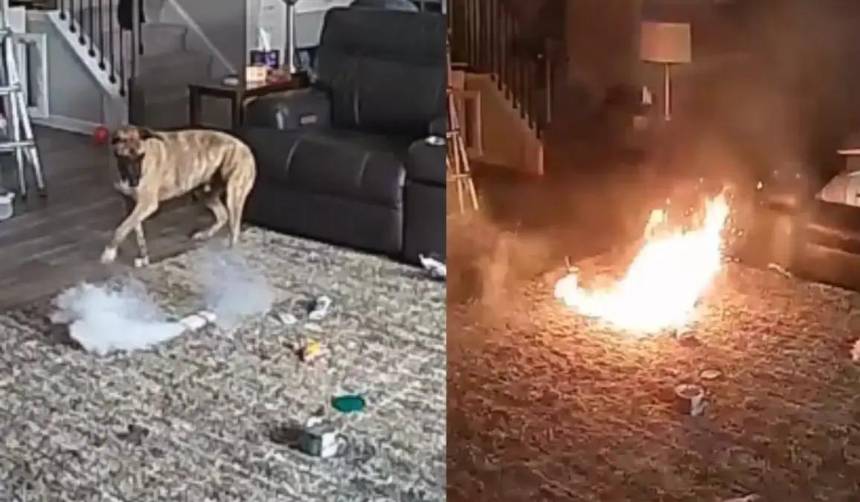 ¡Increíble! Perrito muerde una batería y provoca un incendio en su casa