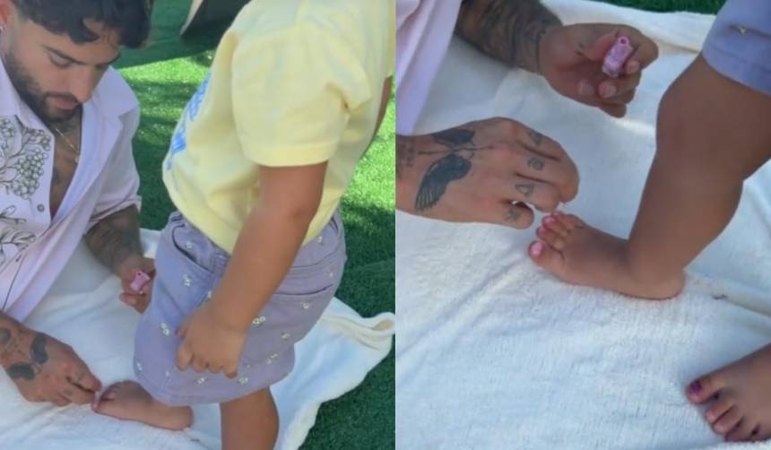 Video: Maluma enternece las redes al hacerle la ‘pedicura’ a su hija