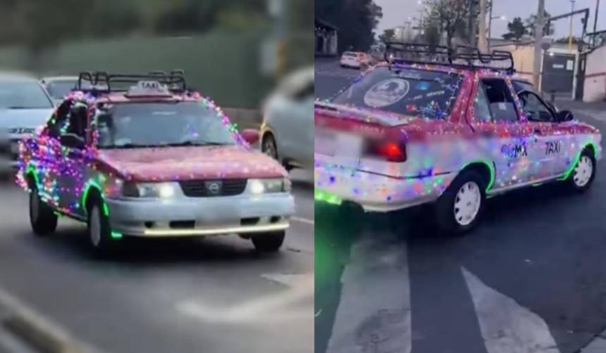 Video: Taxista causa furor por su auto decorado con foquitos navideños 