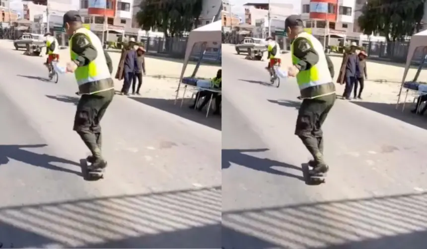 Video: Un policía demuestra su habilidad al subirse a una patineta 