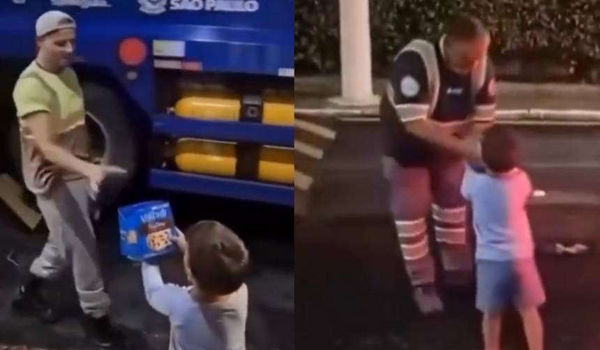 ¡Enternecedor! Niño espera al camión de basura para regalar galletas a los trabajadores 