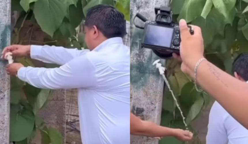 Video: Alcalde inaugura un grifo de agua y presentan la “gran obra” con ‘bombos y platillos’