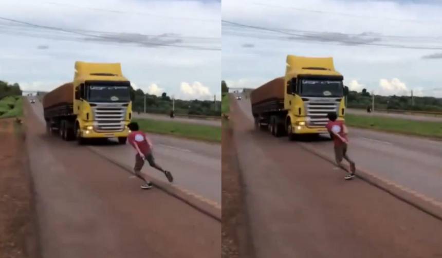 Joven expone su vida al pararse frente a camiones en la carretera; fue aprehendido