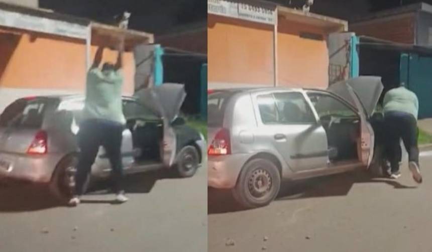 ¡Momento de furia! Tras choque atacó a piedrazos al otro auto y terminó detenido 