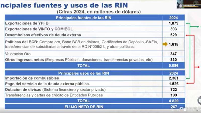 Usos de las RIN en Bolivia en la gestión 2024.