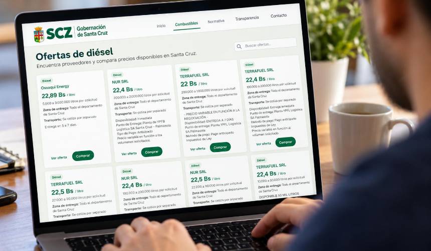 La Gobernación cruceña ya publica diferentes ofertas de diésel con precios desde Bs 22 el litro