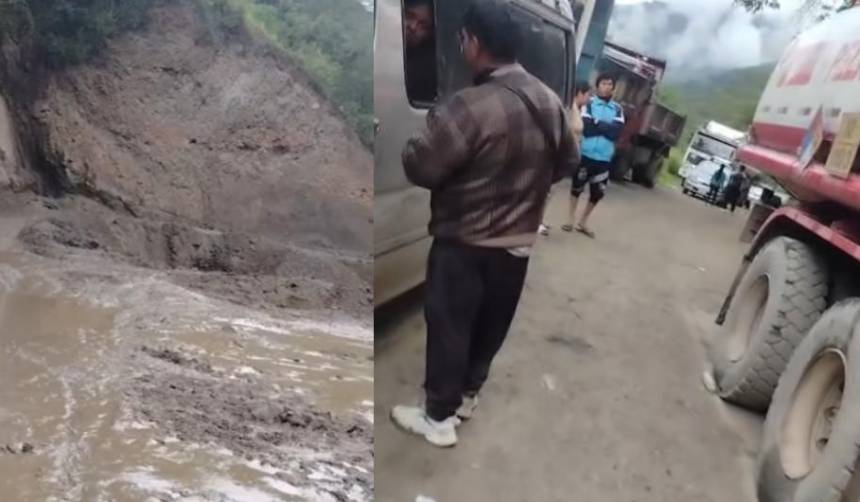 La Paz: Mazamorra en la carretera Asunta–Chulumani deja la ruta intransitable y varios vehículos parados
